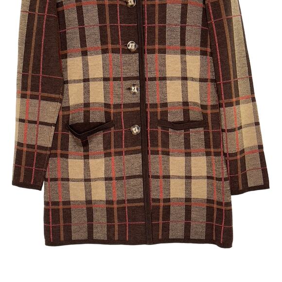 Pendleton S Merino Wool Brown Plaid Long Line Cardigan Pockets Preppy Cabin - Picture 5 of 10